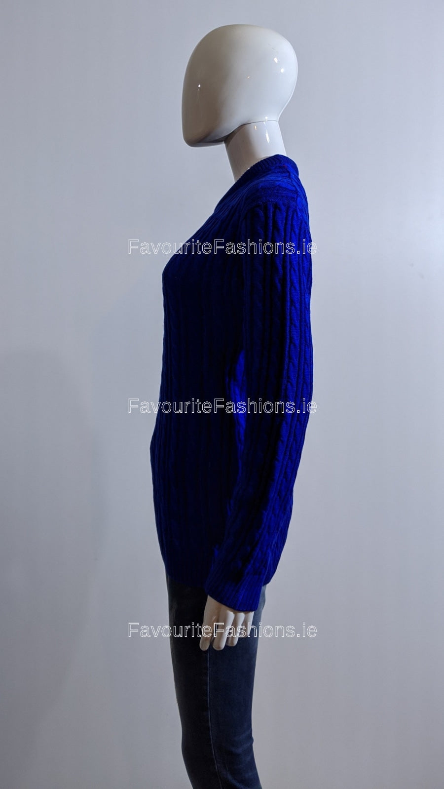 Royal Blue Round Neck Cable Knit Jumper