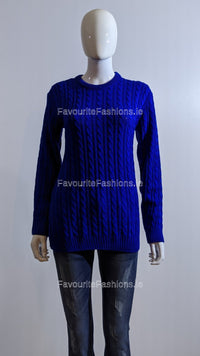 Royal Blue Round Neck Cable Knit Jumper