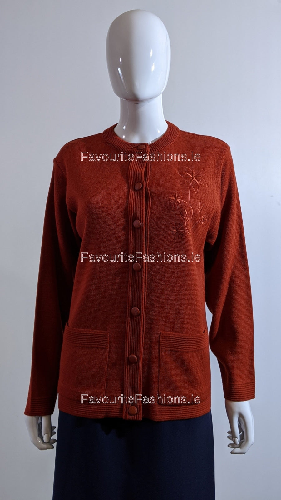 Rust Round Neck Button Cardigan