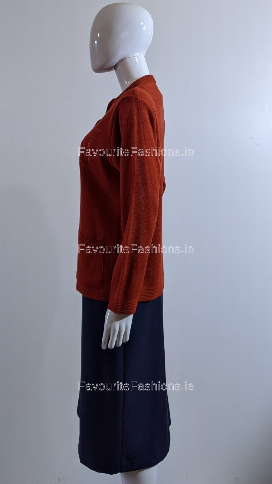 Rust Round Neck Button Cardigan