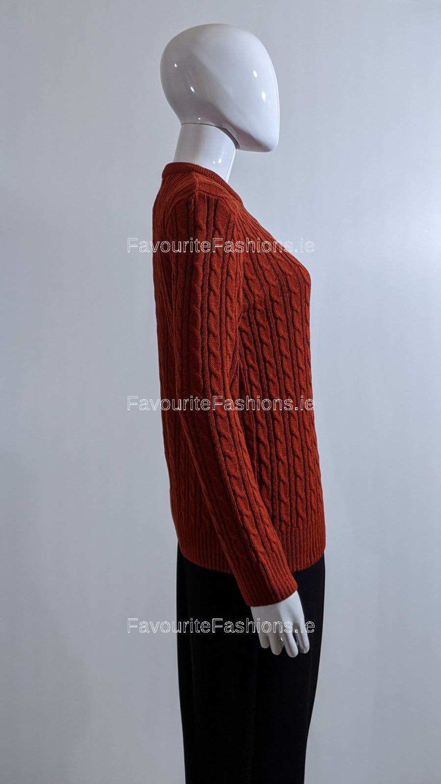 Rust Round Neck Cable Knit Jumper