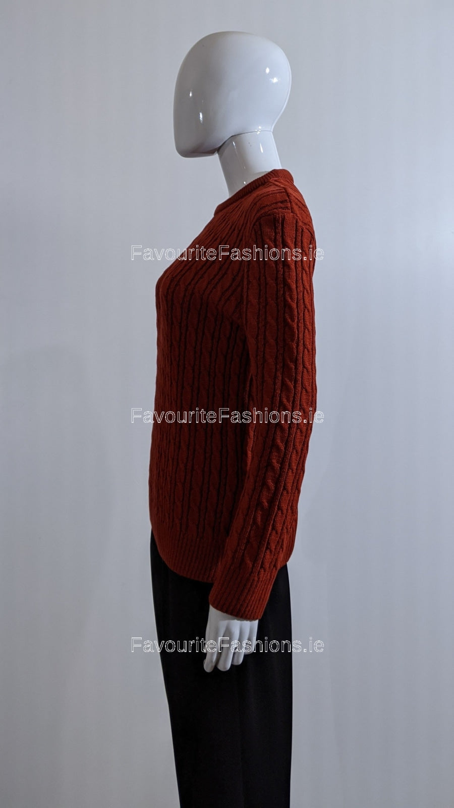 Rust Round Neck Cable Knit Jumper