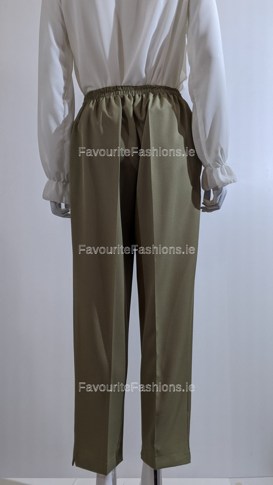 Sage Green Fully Elasticated Waist Straight Leg Trouser