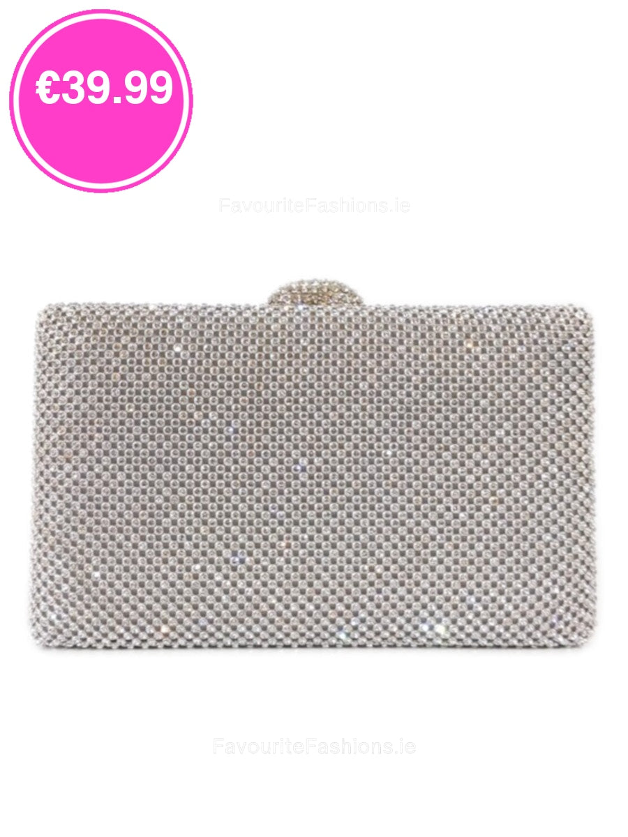 Silver Diamante Embellished Clutch Bag