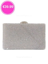 Silver Diamante Embellished Clutch Bag