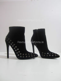 Stiletto Heel Studded Faux Suede Ankle Boot