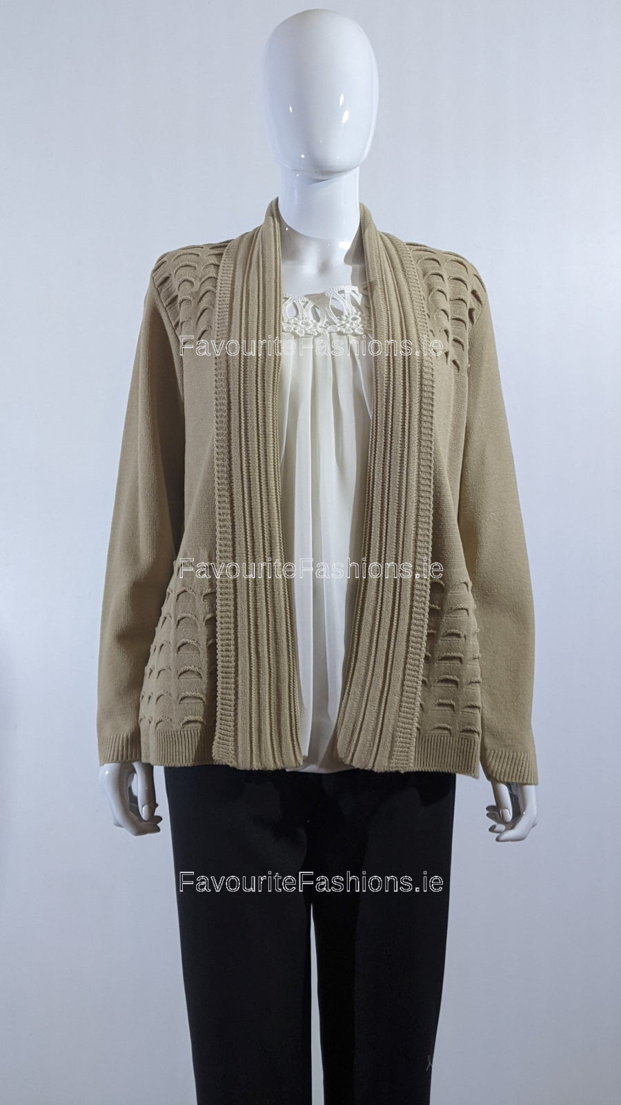 Taupe Scallop Edge Open Cardigan