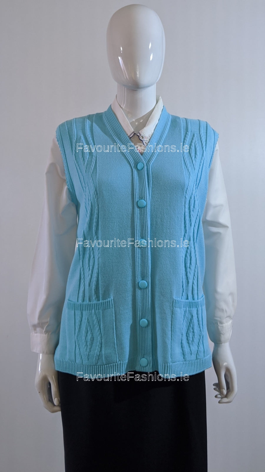 Turquoise Button Up Knitted Waistcoat with Pockets