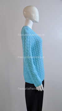 Turquoise V-Neck Cable Knit Jumper