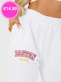 BOSTON Embroidered Fleece Joggers-White