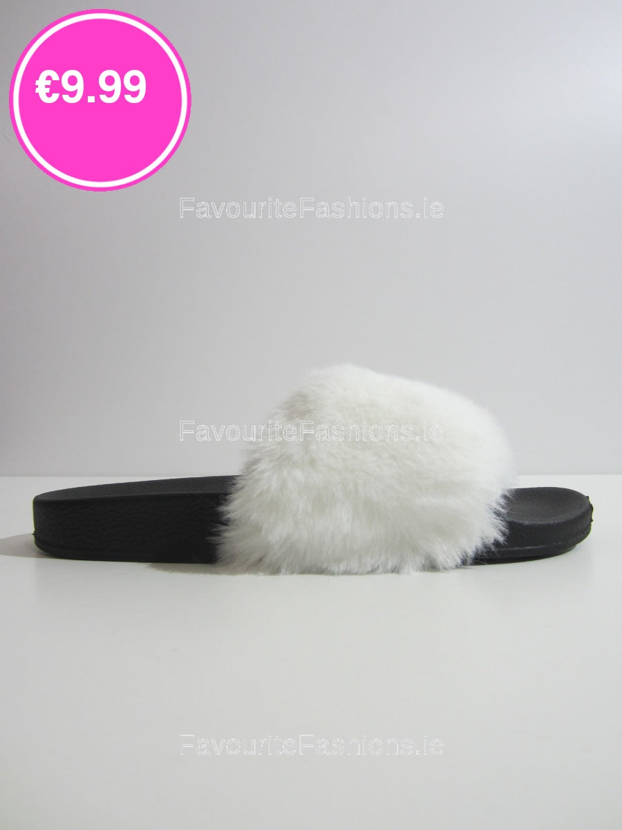 White Faux Fur Fluffy Sliders Shop Fluffy Sliders Ireland