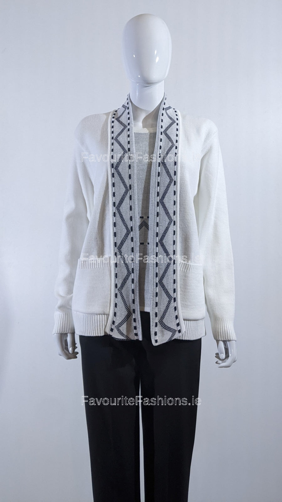 White Stitched Design Pattern Twinset Jumper