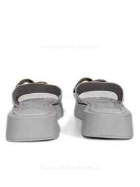 White Thick Sole Platform Sliders with Gold Buckle 