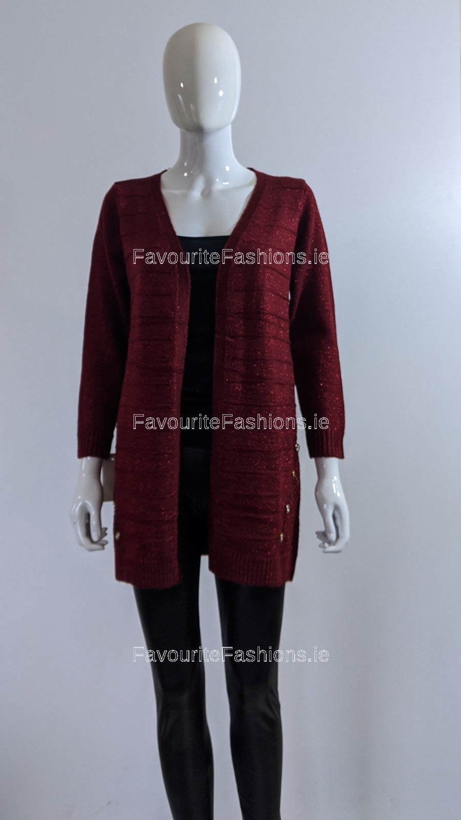 Wine Glitter Design Open Cardigan