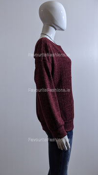 Wine Ribbed Cross-Back Top Jumper