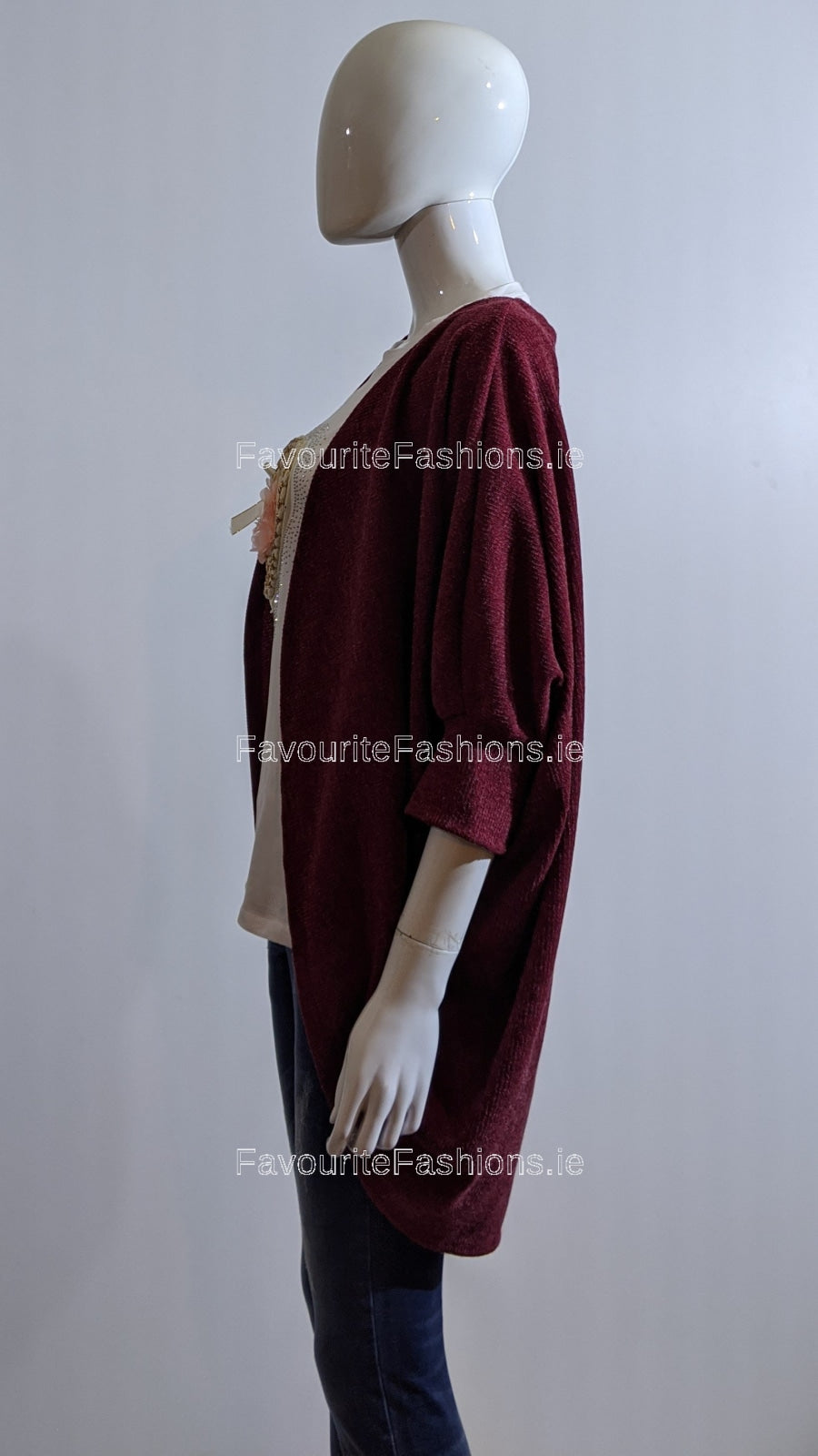 Wine Waterfall Loose Open Cardigan