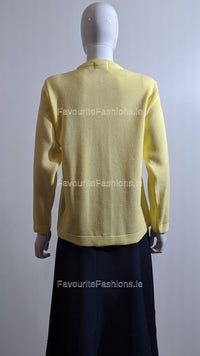 Yellow Round Neck Button Pocket Cardigan